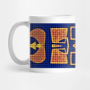 African Wax Abstract Symbols Blue & Orange Mug